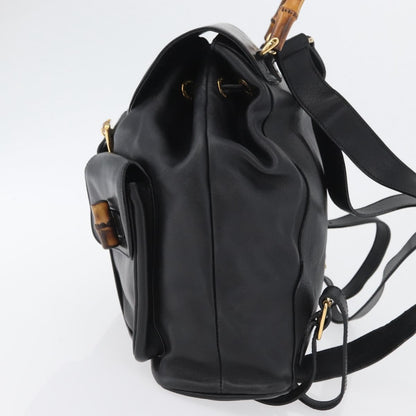 Gucci Vintage Bamboo Backpack Leather, BLACK, LEATHER, Backpack