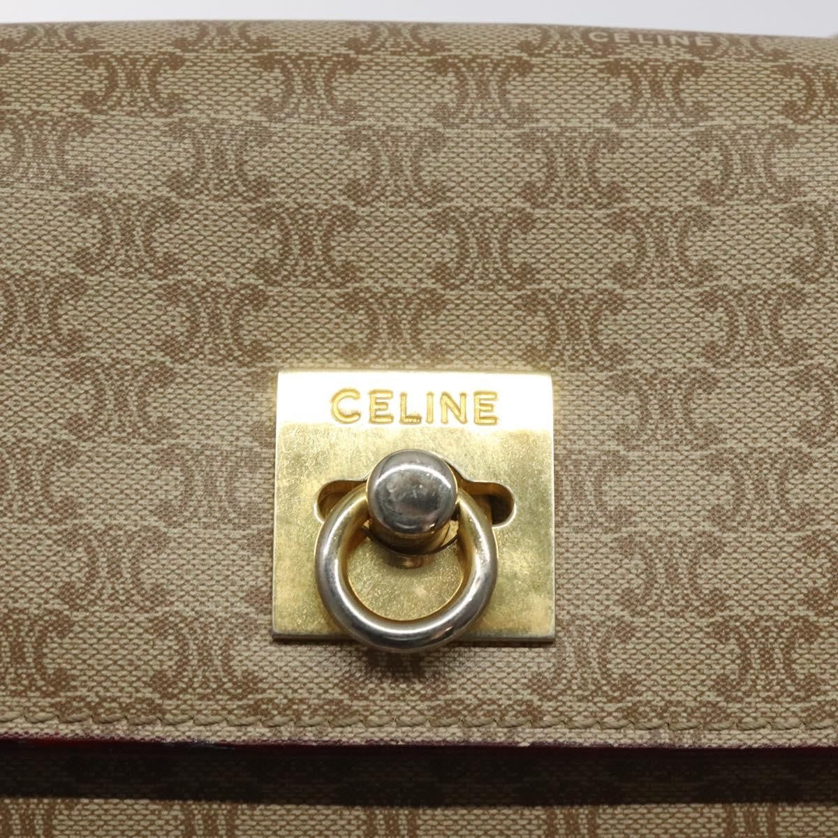 Celine Vintage Macadam Shoulder Bag Canvas and Leather, Beige, Canvas, Shoulder Bag