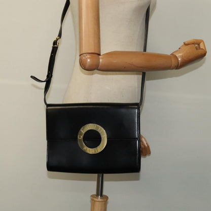 Celine Vintage Circle Logo Crossbody Bag Leather, BLACK, LEATHER, Crossbody bag