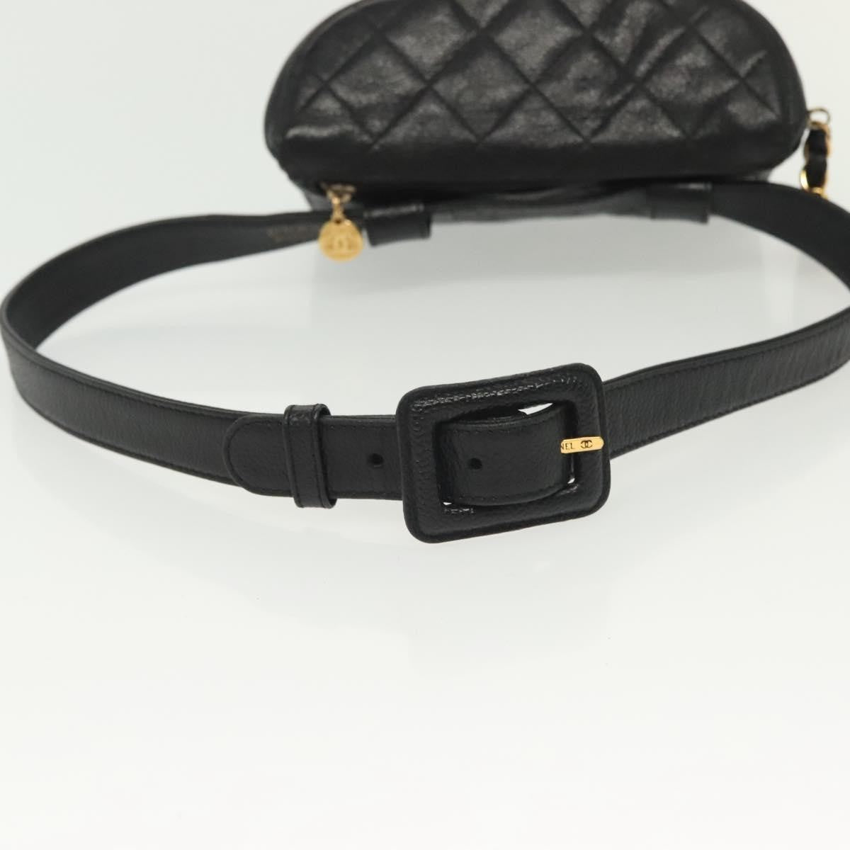 Chanel Vintage Zip Belt Bag Quilted Caviar, BLACK, LEATHER, Clutche & pouche
