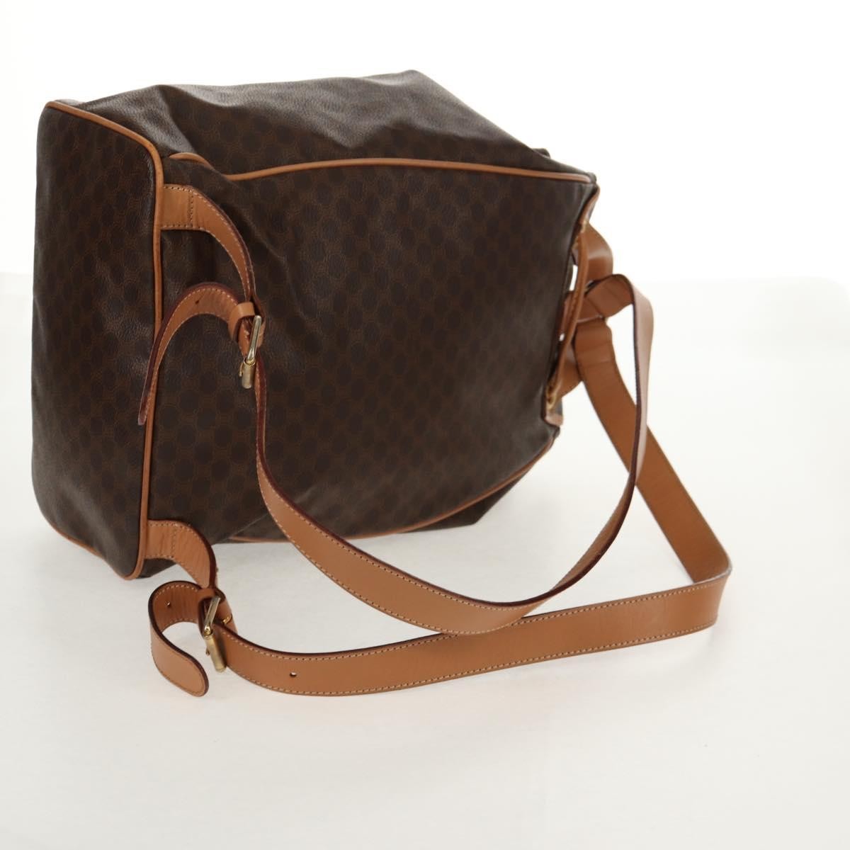 Celine Vintage Drawstring Flap Backpack Macadam Coated Canvas, BROWN, CANVAS, Backpack