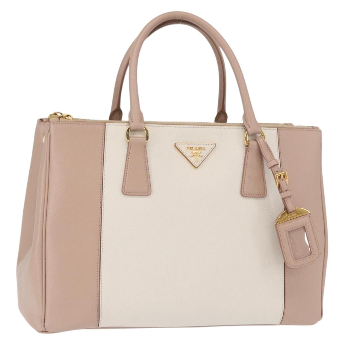 Prada Bicolor Double Zip Lux Tote Saffiano Leather, PINK, LEATHER, Handbag