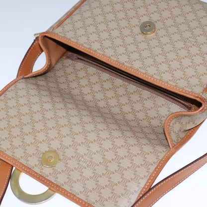 Celine Vintage Macadam Circle Logo Shoulder Bag Canvas and Leather, Beige, Canvas, Shoulder Bag