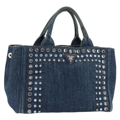 Prada Canapa Open Tote Denim, BLUE, CANVAS, Handbag