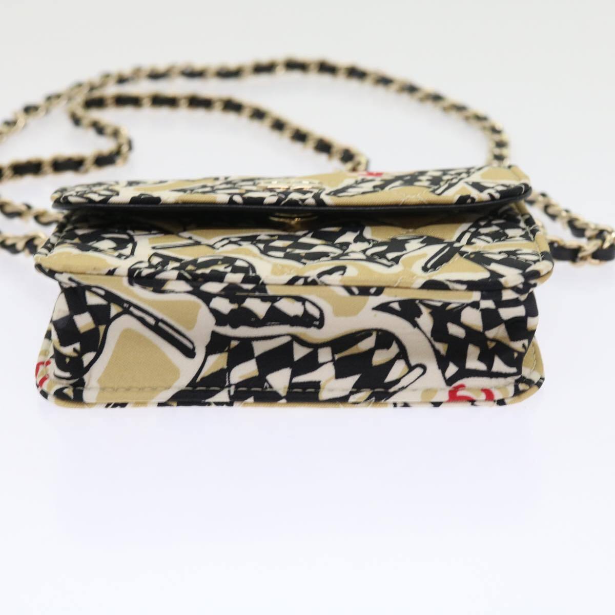 Chanel Flap Card Holder on Chain Quilted Printed Canvas, BEIGE, CANVAS, Shoulder bag