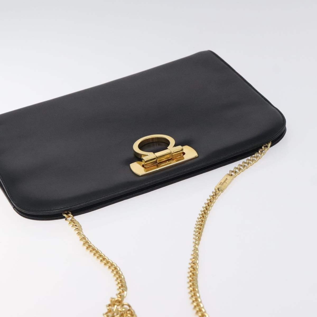 Salvatore Ferragamo Vintage Gancini Chain Shoulder Bag Leather, BLACK, LEATHER, Shoulder bag