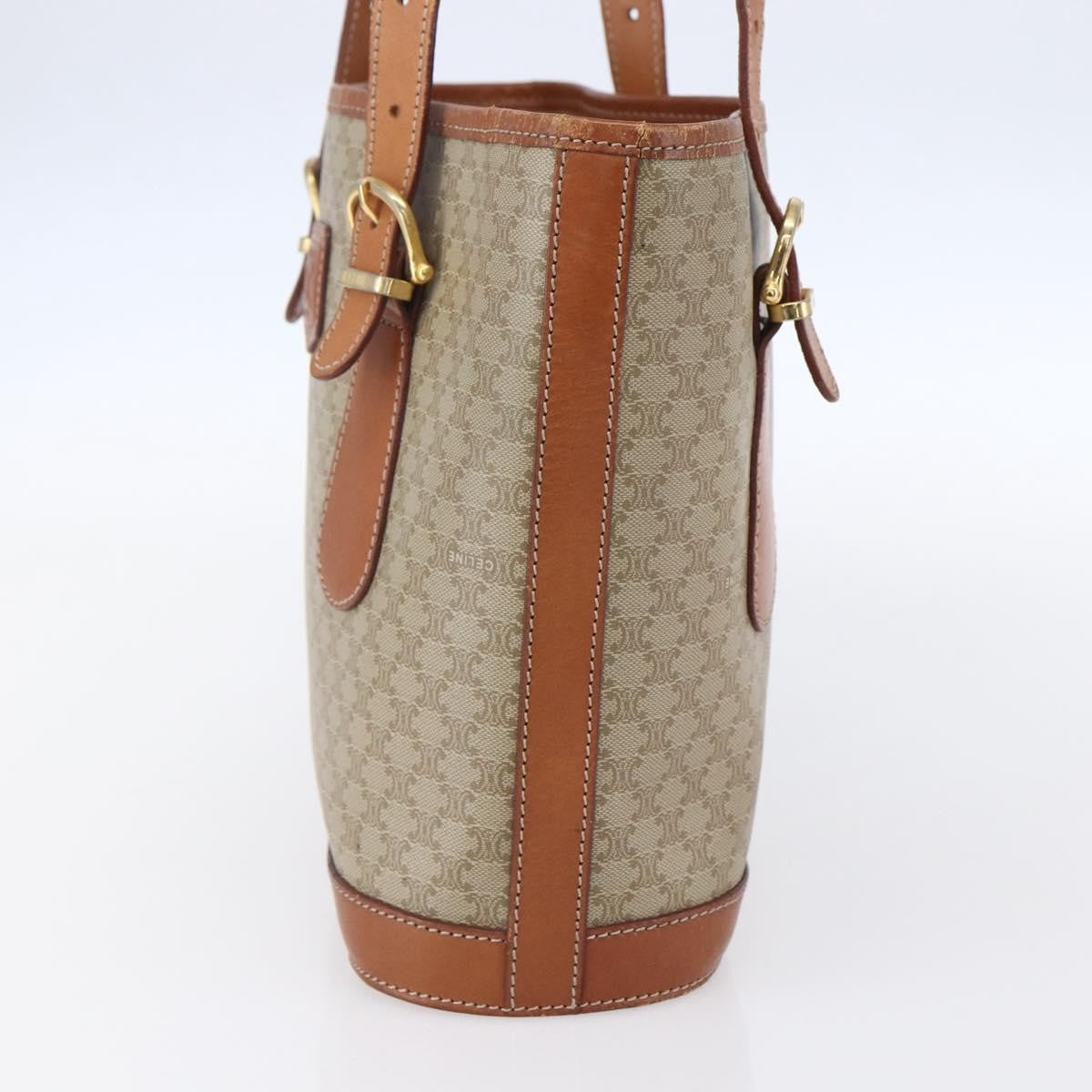 Celine Vintage Macadam Tote bag Canvas and Leather, BEIGE, CANVAS, Tote bag