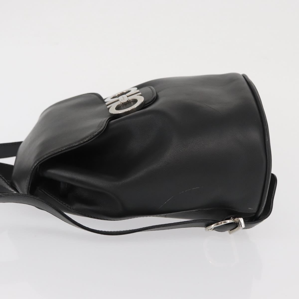 Salvatore Ferragamo Gancini Flap Drawstring Backpack Leather, BLACK, LEATHER, Backpack
