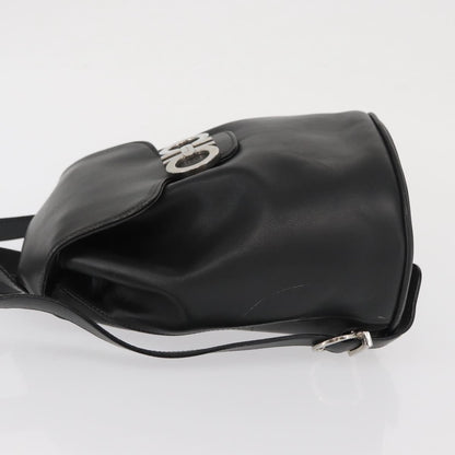 Salvatore Ferragamo Gancini Flap Drawstring Backpack Leather, BLACK, LEATHER, Backpack