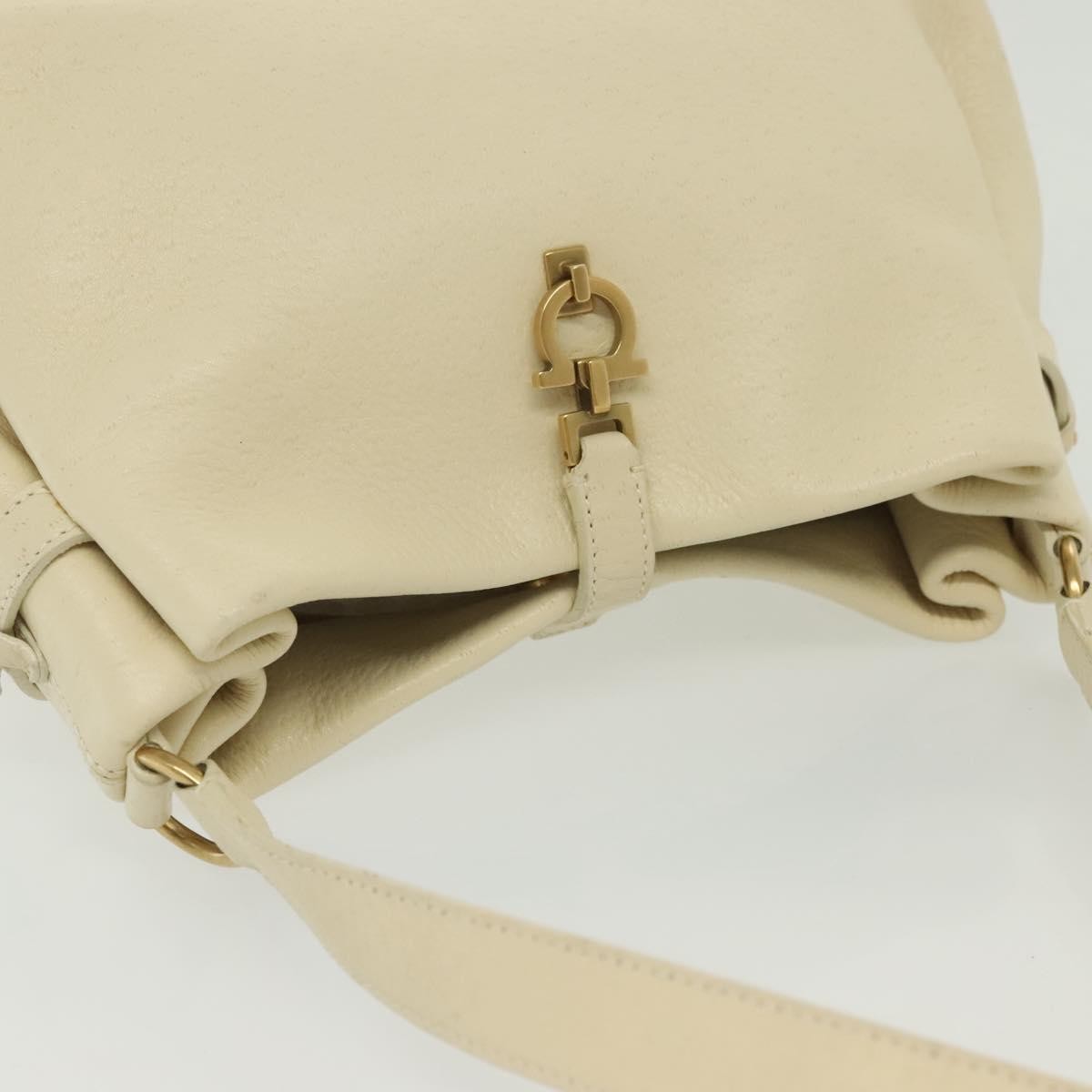 Salvatore Ferragamo Gancini Shoulder Bag Leather, WHITE, LEATHER, Shoulder bag