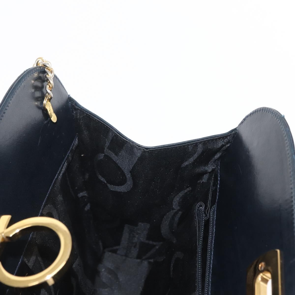 Salvatore Ferragamo Vintage Gancini Chain Shoulder Bag Leather, NAVY, LEATHER, Shoulder bag