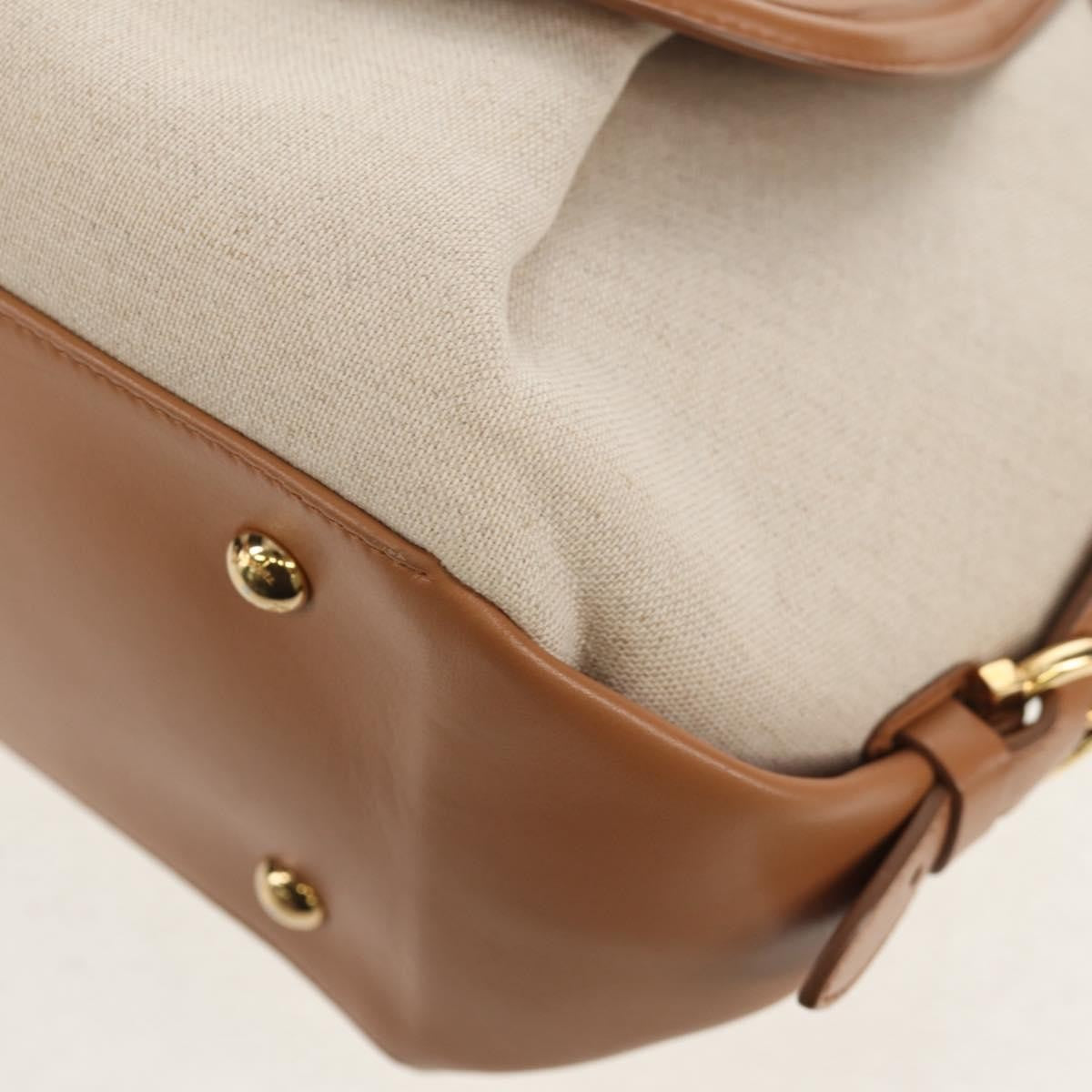 Salvatore Ferragamo Vintage Fiamma Satchel Canvas and Leather, BEIGE, CANVAS, Handbag