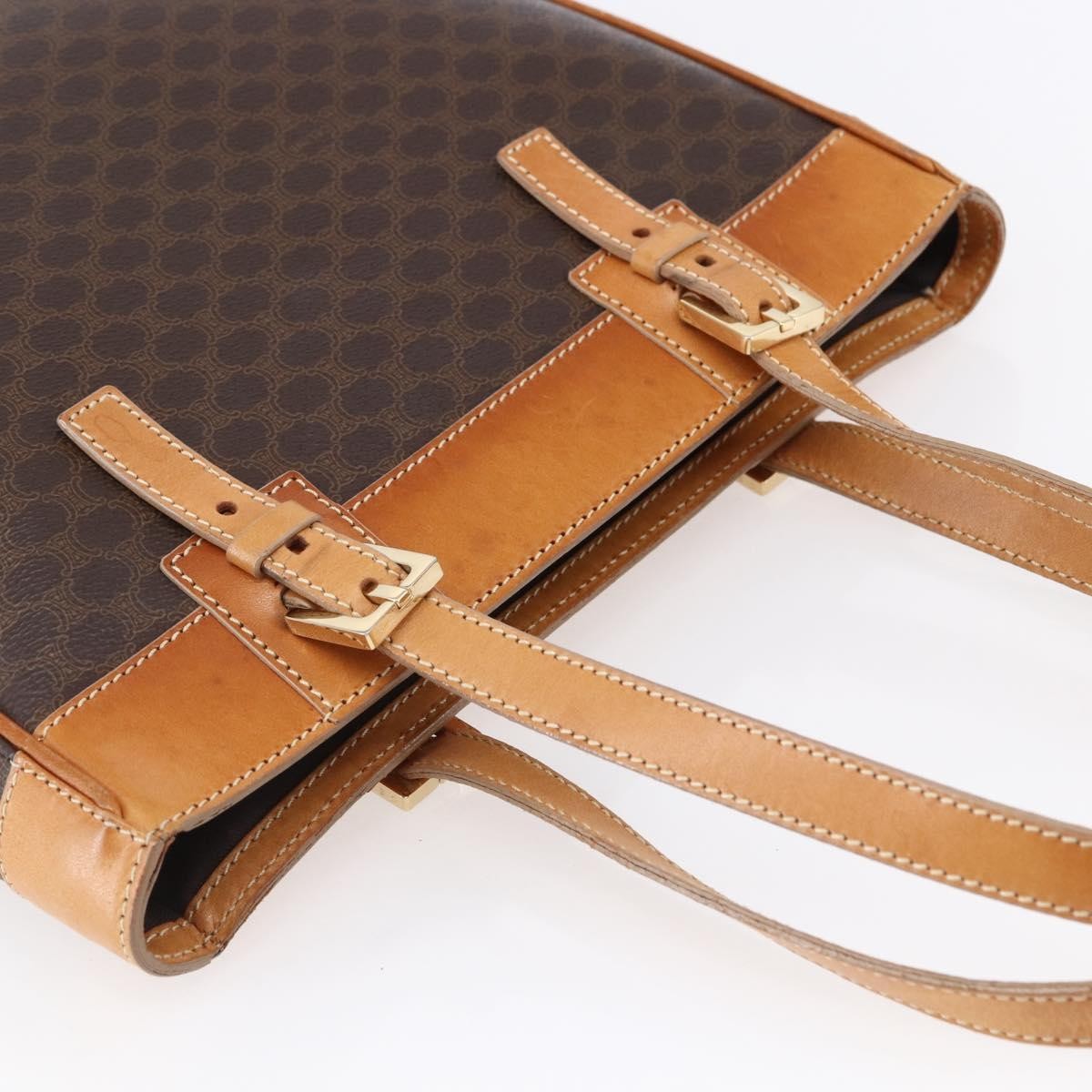 Celine Vintage Macadam Handbag Canvas and Leather, BROWN, CANVAS, Handbag