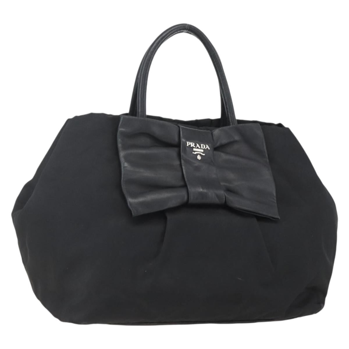 Prada Bow Tote Tessuto with Leather, BLACK, NYLON, Handbag