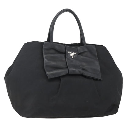 Prada Bow Tote Tessuto with Leather, BLACK, NYLON, Handbag
