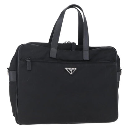 Prada Convertible Front Zip Briefcase Tessuto with Saffiano Leather, Black, Nylon, Briefcase