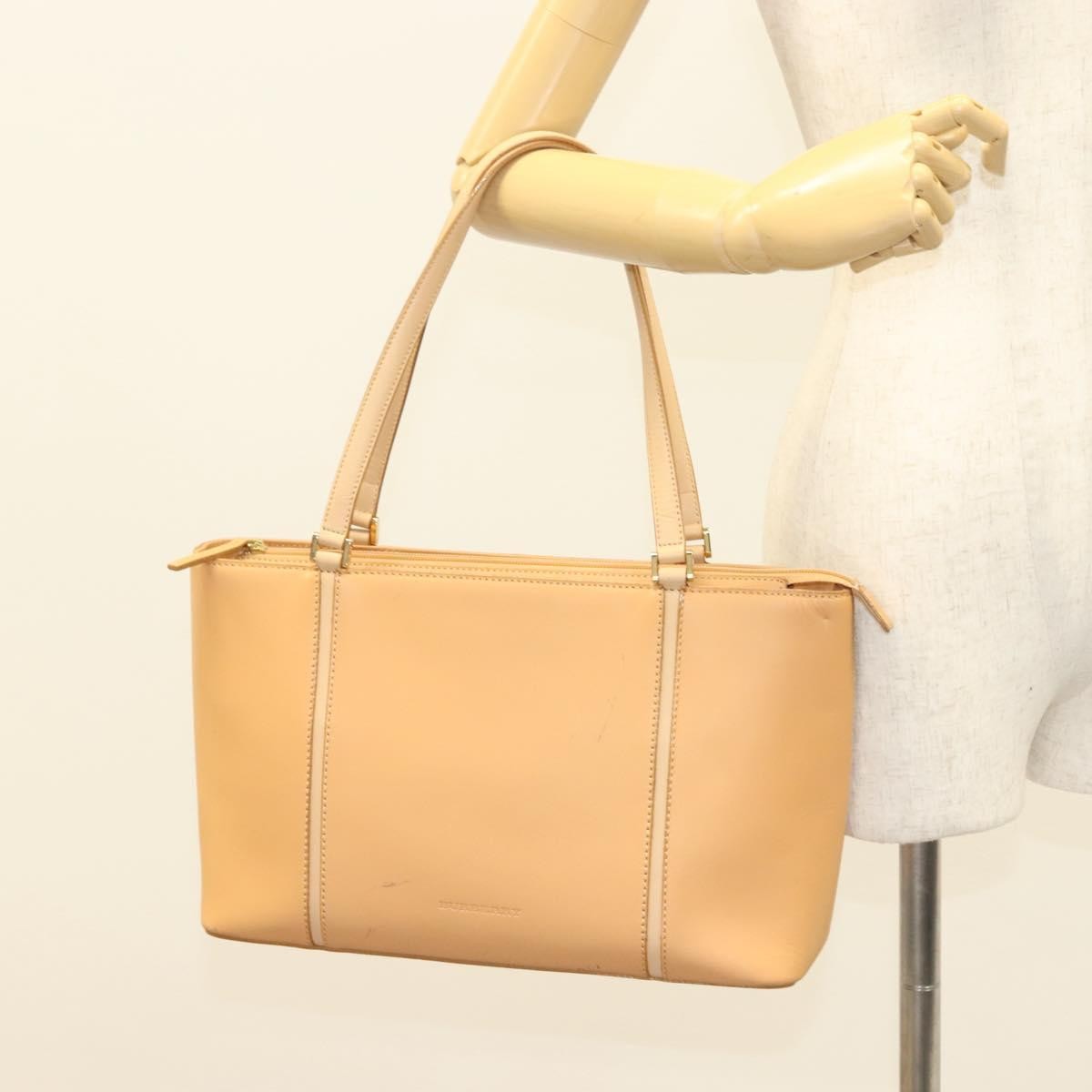 Burberry Handle Tote Leather, BEIGE, LEATHER, Tote bag