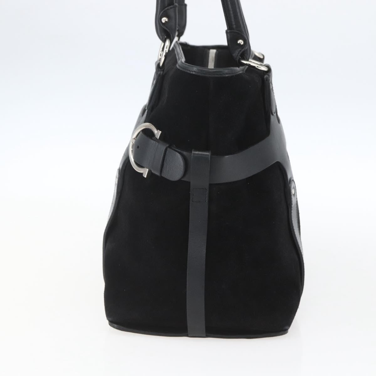 Salvatore Ferragamo Gancini handbag Suede, BLACK, SUEDE, Handbag