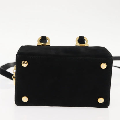 Salvatore Ferragamo Gancini mini handbag Canvas, BLACK, SUEDE, Handbag