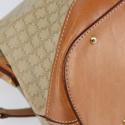 Celine Vintage Macadam Handbag Canvas and Leather, BEIGE, CANVAS, Handbag