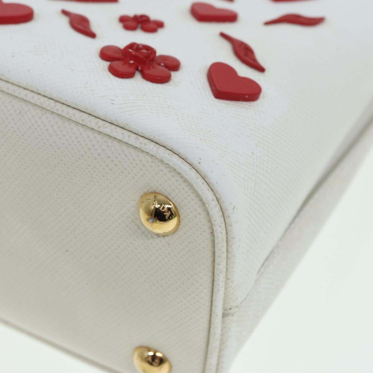 Prada Panier Bucket Bag Embellished Saffiano Leather, WHITE, LEATHER, Handbag