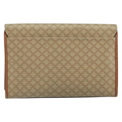 Celine Circle Logo Macadam Pouch Canvas and Leather, BEIGE, CANVAS, Clutche & pouche