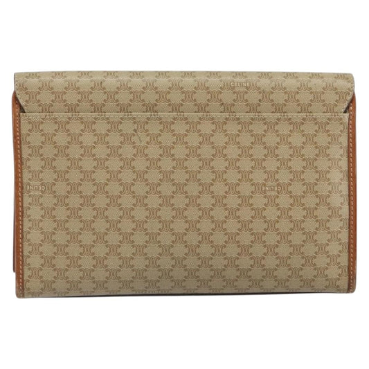 Celine Circle Logo Macadam Pouch Canvas and Leather, BEIGE, CANVAS, Clutche & pouche