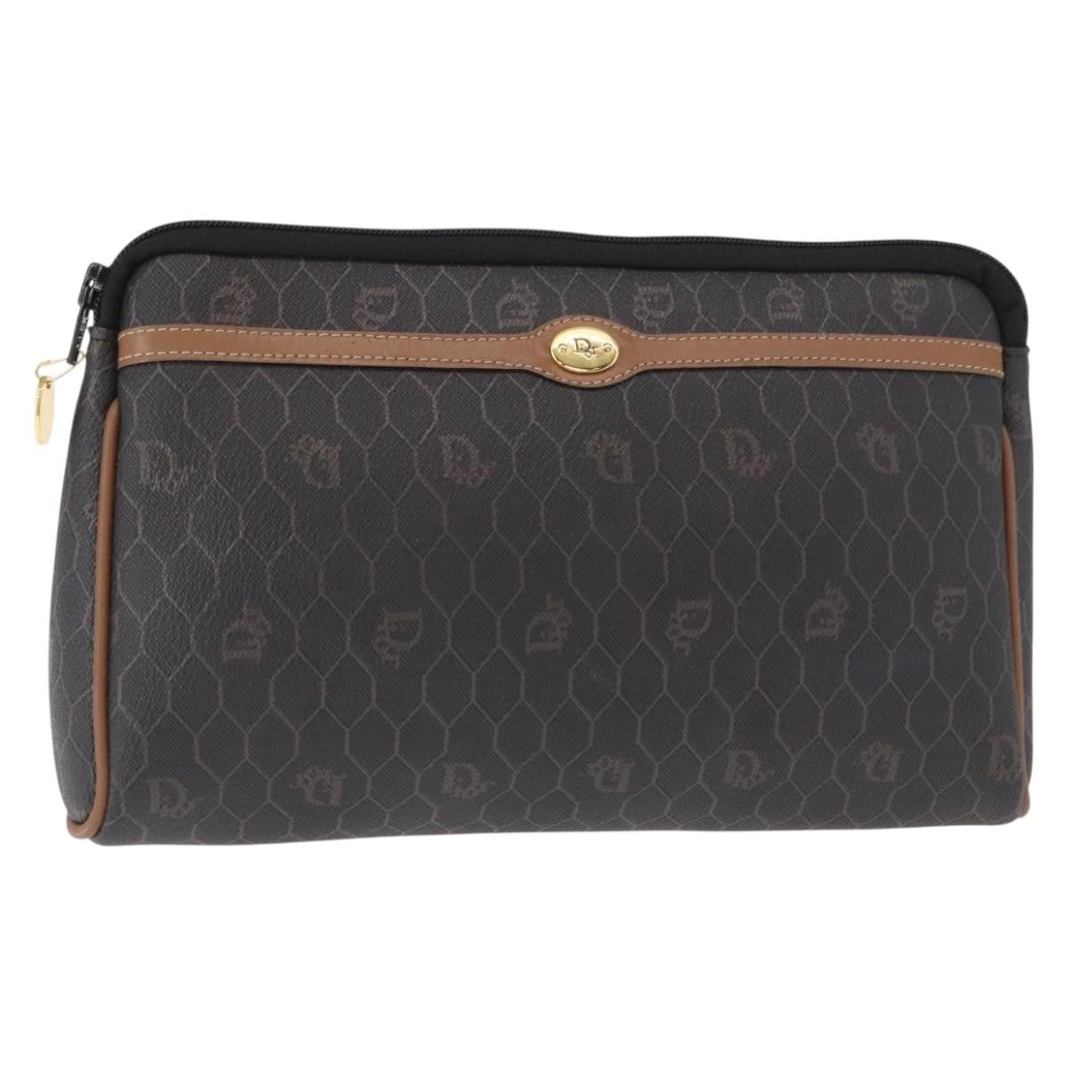 Christian Dior Vintage Honeycomb Zip Pouch Coated Canvas, BLACK, PVC, Clutche & pouche