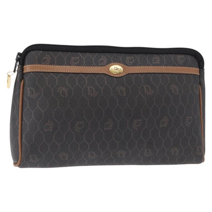 Christian Dior Vintage Honeycomb Zip Pouch Coated Canvas, BLACK, PVC, Clutche & pouche