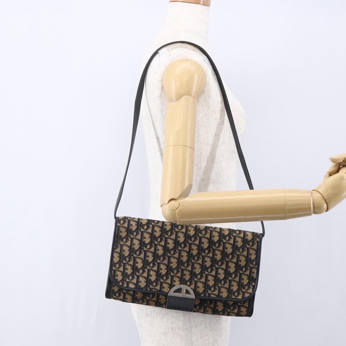 Christian Dior Vintage Trotter Flap Shoulder Bag Diorissimo Canvas, NAVY, CANVAS, Shoulder bag