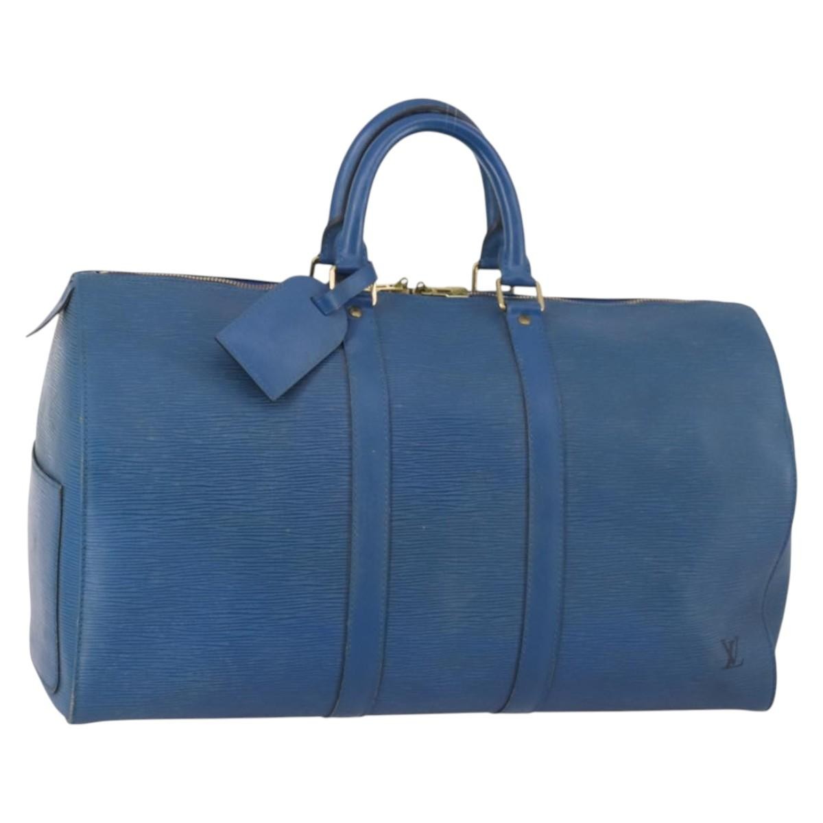 Louis Vuitton Keepall Bag Epi Leather, BLUE, LEATHER, Travel bag