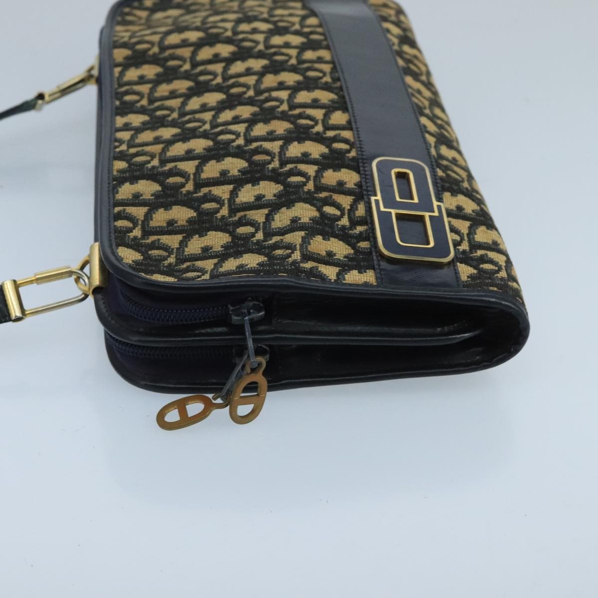 Christian Dior Vintage Trotter Crossbody Bag Diorissimo Coated Canvas, NAVY, CANVAS, Shoulder bag