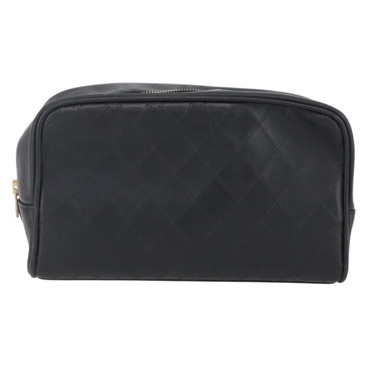 Chanel Vintage Toiletry Pouch Leather, Black, Patent Leather, Clutch