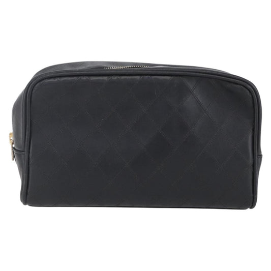 Chanel Vintage Toiletry Pouch Leather, Black, Patent Leather, Clutch
