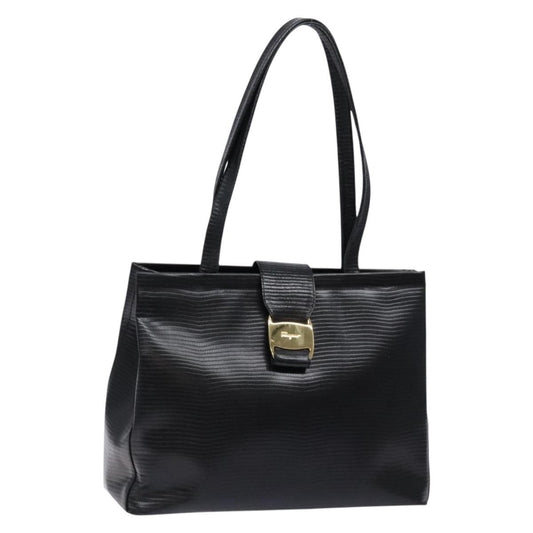 Salvatore Ferragamo Vala Shoulder Bag Leather, BLACK, LEATHER, Tote bag