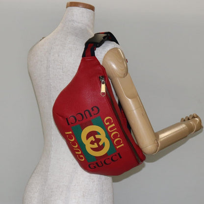 Gucci Logo Belt Bag Printed Leather, RED, LEATHER, Shoulder bag