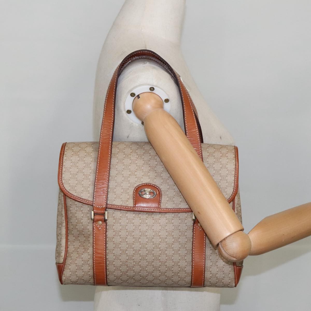 Celine Vintage Macadam Handbag Macadam, BEIGE, PVC,CANVAS, Handbag