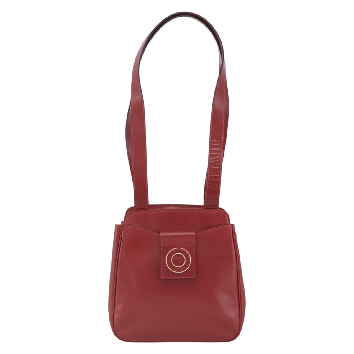 Celine Circle logo Leather, Burgundy, Leather, Tote Bag