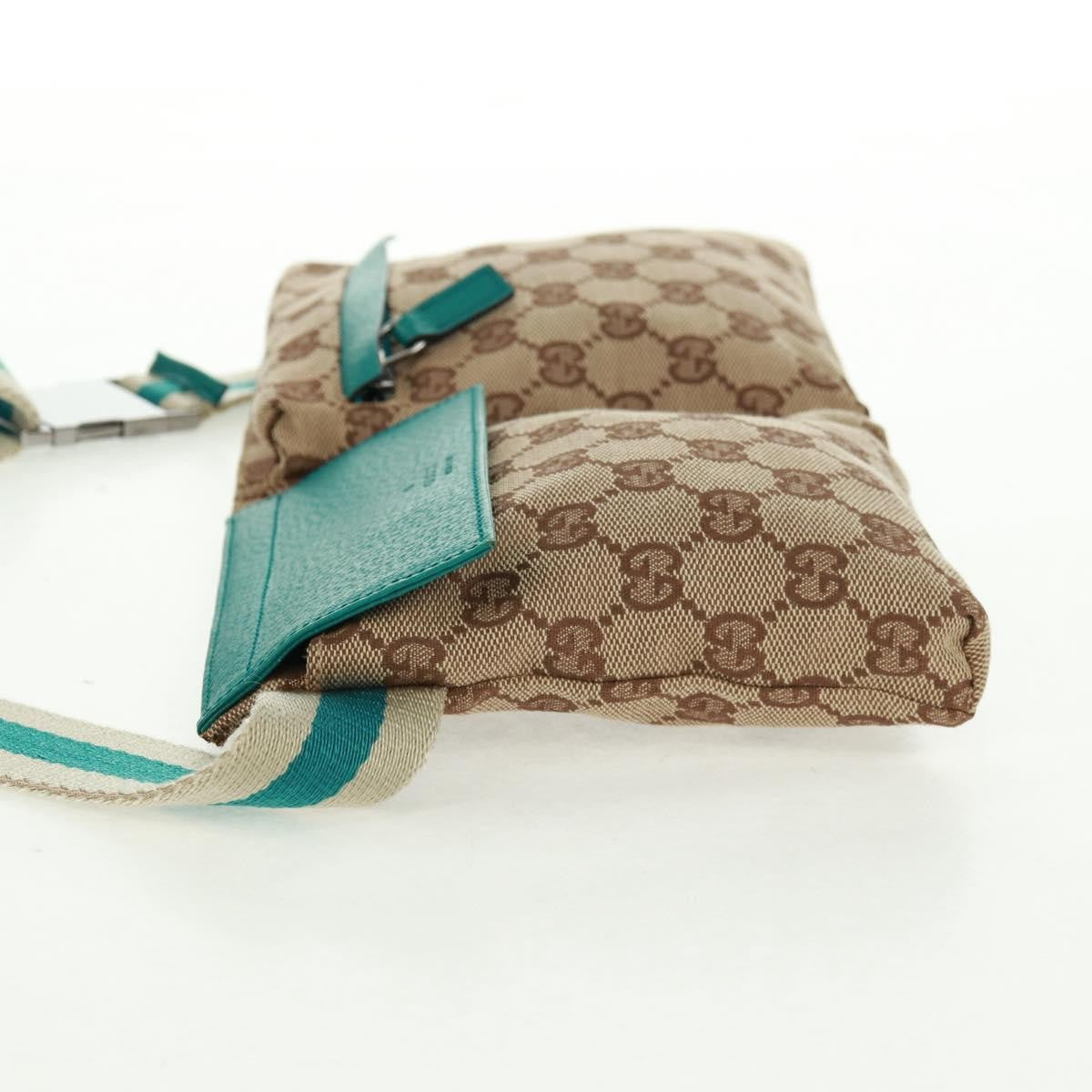 Gucci Vintage Double Belt Bag GG Canvas with Leather, Beige, Canvas, Shoulder Bag