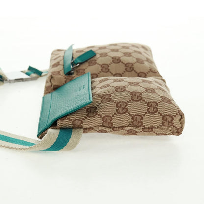 Gucci Vintage Double Belt Bag GG Canvas with Leather, Beige, Canvas, Shoulder Bag