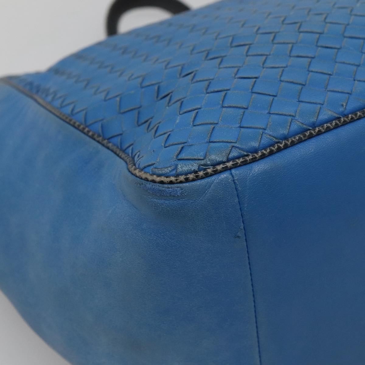 Bottega Veneta Belted Zip Chain Tote Intrecciato Nappa with Snakeskin, BLUE, LEATHER, Tote bag
