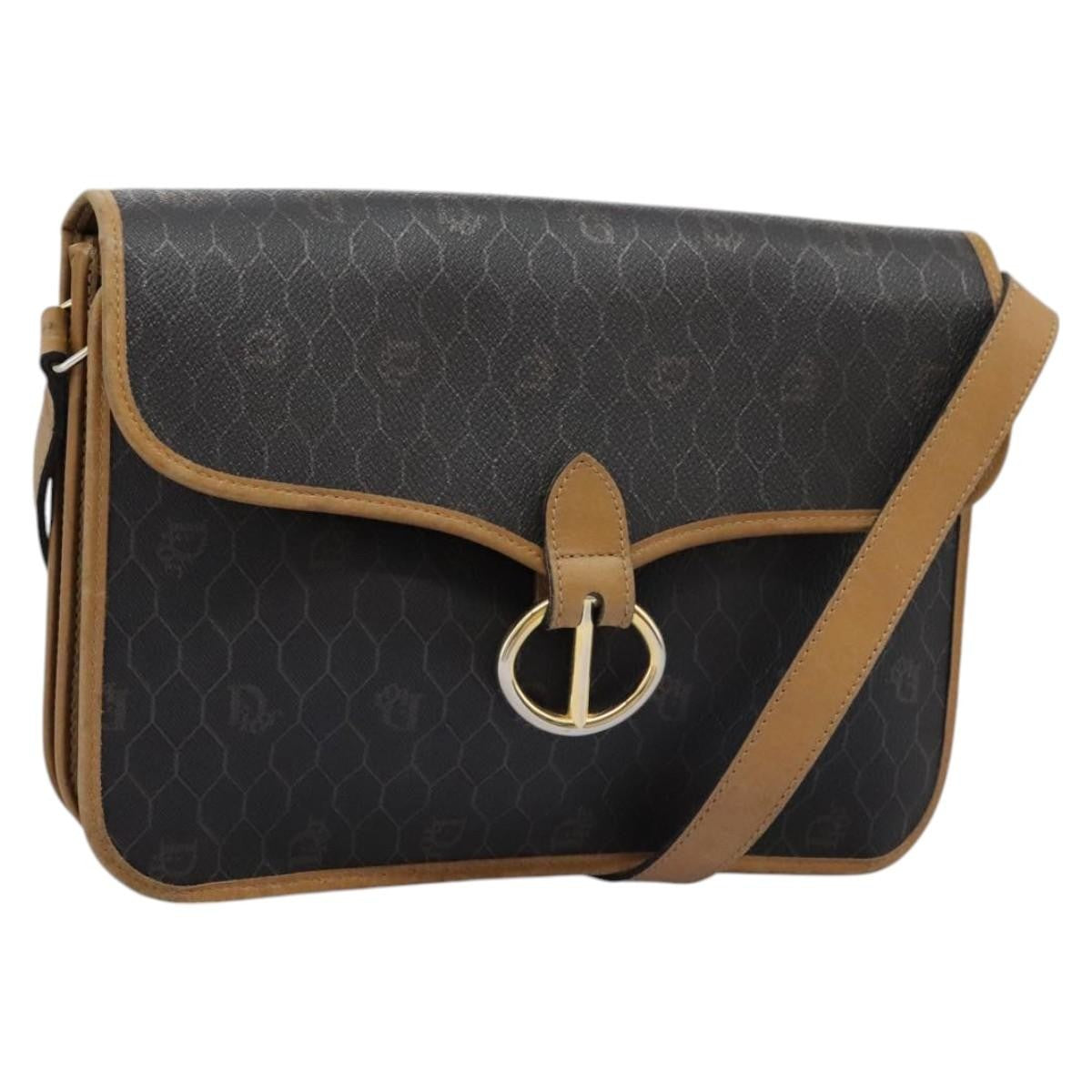 Christian Dior Vintage Honeycomb Flap Crossbody Bag Canvas and Leather, BLACK, CANVAS, Crossbody bag