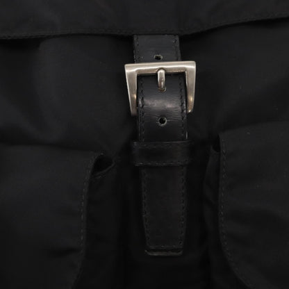 Prada Vela Double Front Pocket Backpack Tessuto with Saffiano Leather, BLACK, NYLON, Backpack