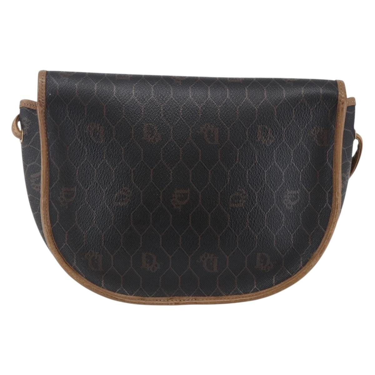 Christian Dior Vintage Honeycomb Flap Crossbody Bag Canvas and Leather, BLACK, CANVAS, Shoulder bag