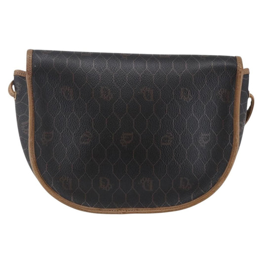 Christian Dior Vintage Honeycomb Flap Crossbody Bag Canvas and Leather, BLACK, CANVAS, Shoulder bag