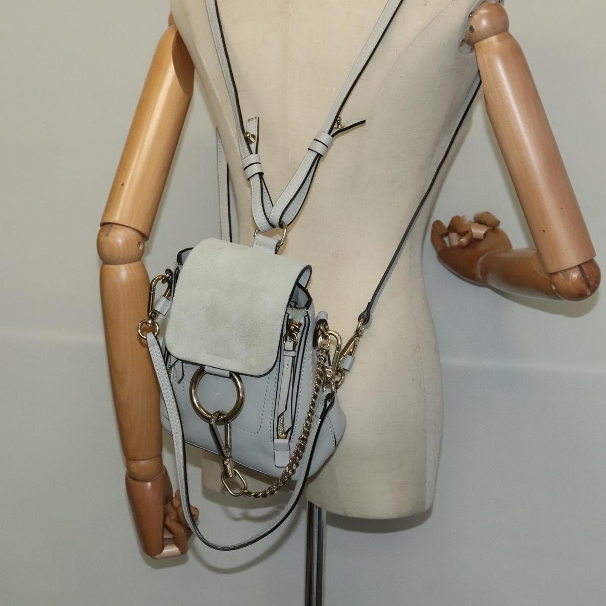 Chloe Faye Backpack Leather and Suede, BLUE, LEATHER, Backpack