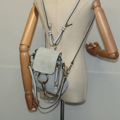 Chloe Faye Backpack Leather and Suede, BLUE, LEATHER, Backpack