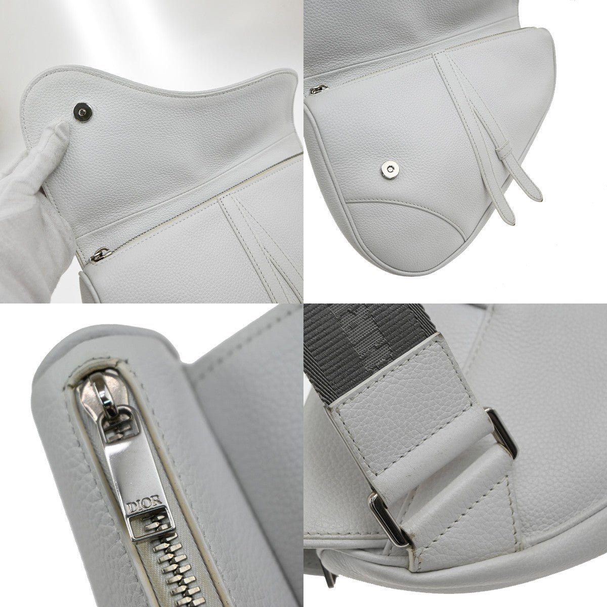 Christian Dior Saddle Crossbody Bag Leather, WHITE, LEATHER, Shoulder bag