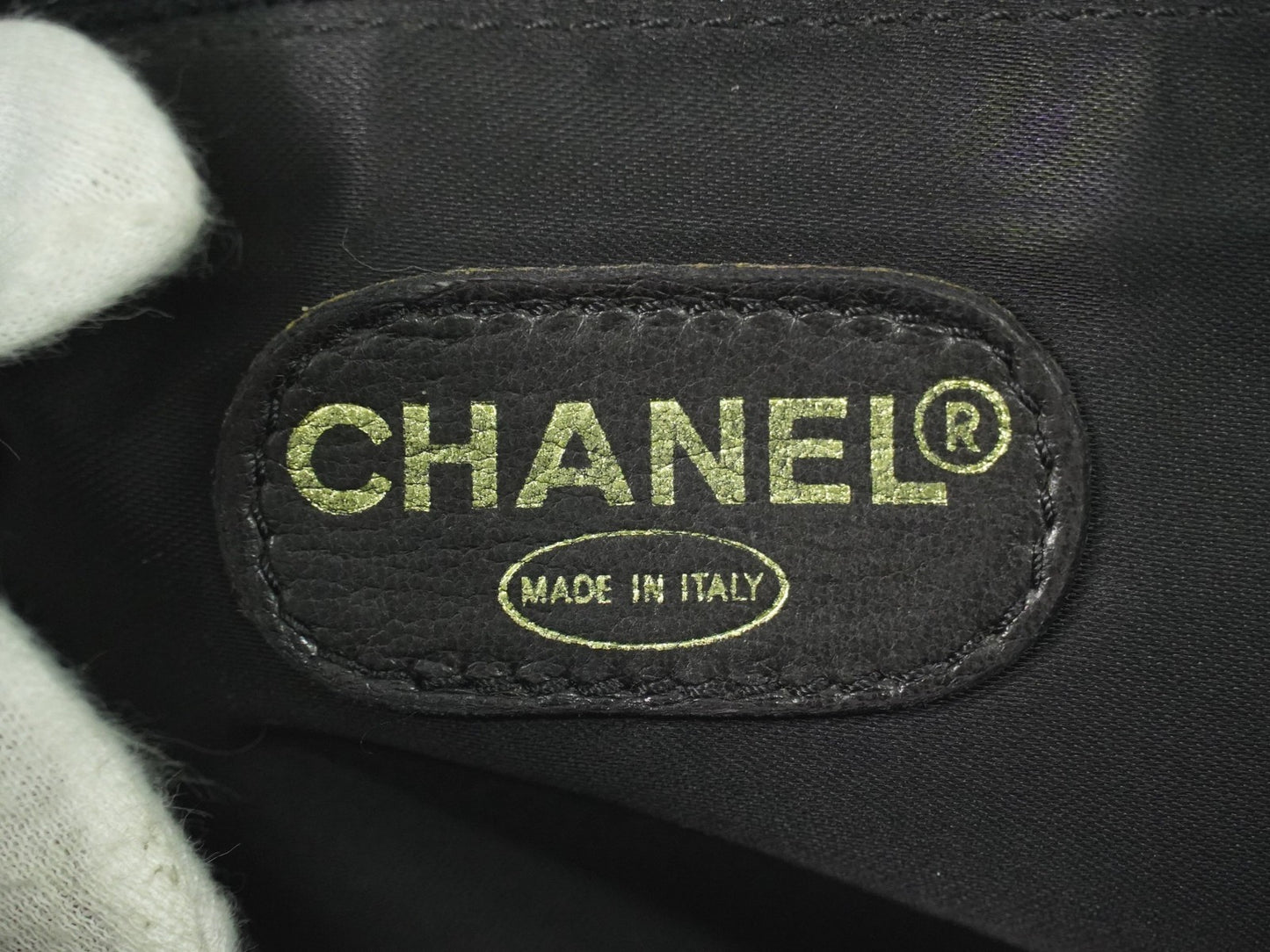 Chanel Vintage Logo Chain Tote Caviar, BLACK, LEATHER, Tote bag