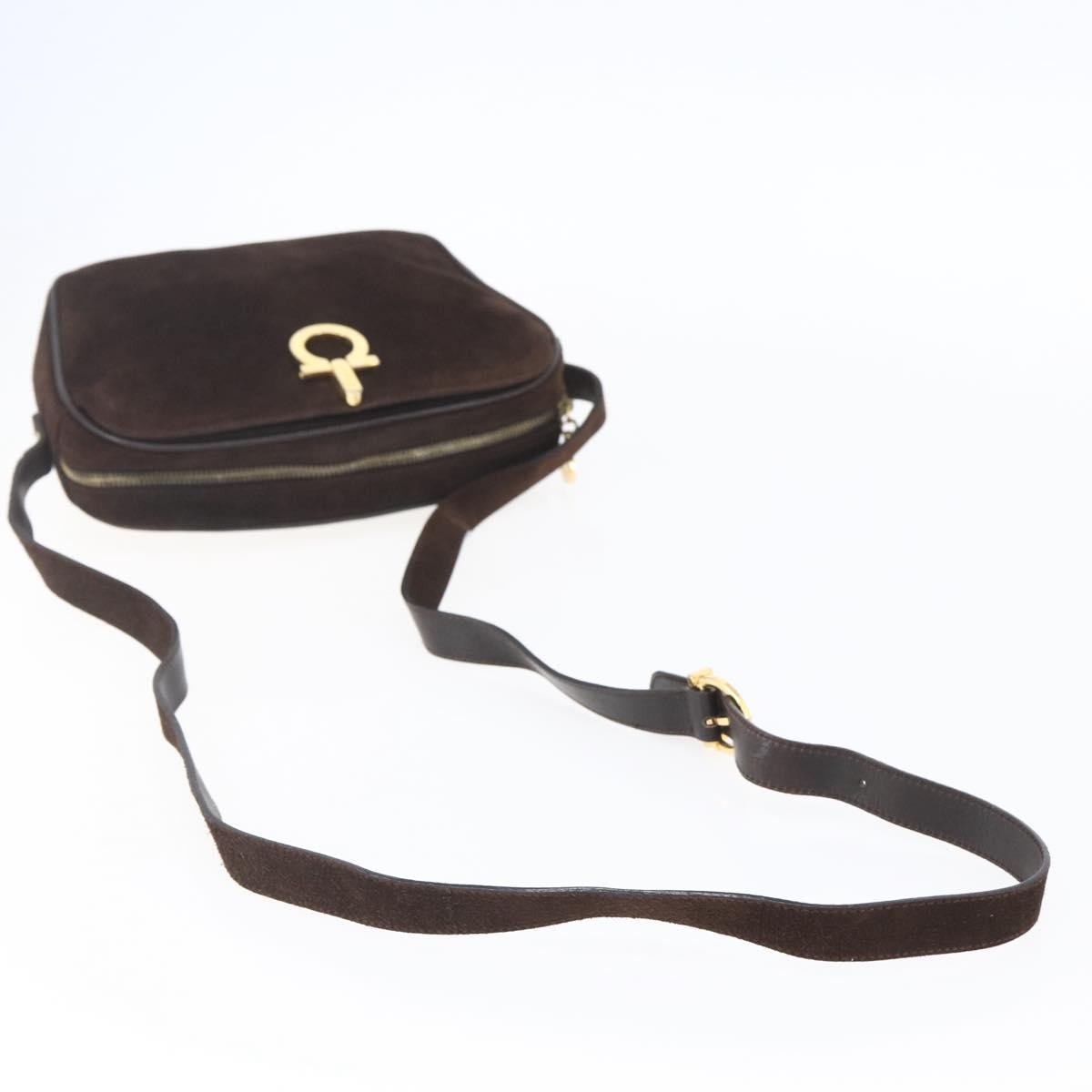 Salvatore Ferragamo Gancini Shoulder Bag Suede, BROWN, SUEDE, Shoulder bag